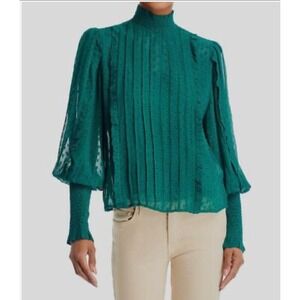 Farm Rio Small Ruffled Blouse Clip Dot Smocked High Neck Viscose